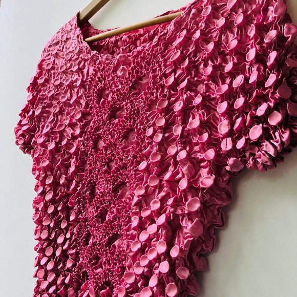 Pink Crinkle Silk Blend Top Women Shirt Size Medium - Picture 1 of 6